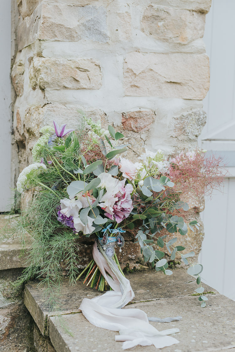 Bouquet Bride Bridal Pink Rose Nigella Stocks Flowers Pastel Ribbon Silk Non-Traditional Country Party Barn Wedding Yorkshire http://www.lauracalderwood.co.uk/