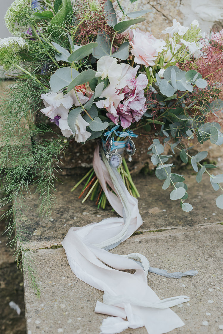 Bouquet Bride Bridal Pink Rose Nigella Stocks Flowers Pastel Ribbon Silk Sweet Pea Non-Traditional Country Party Barn Wedding Yorkshire http://www.lauracalderwood.co.uk/