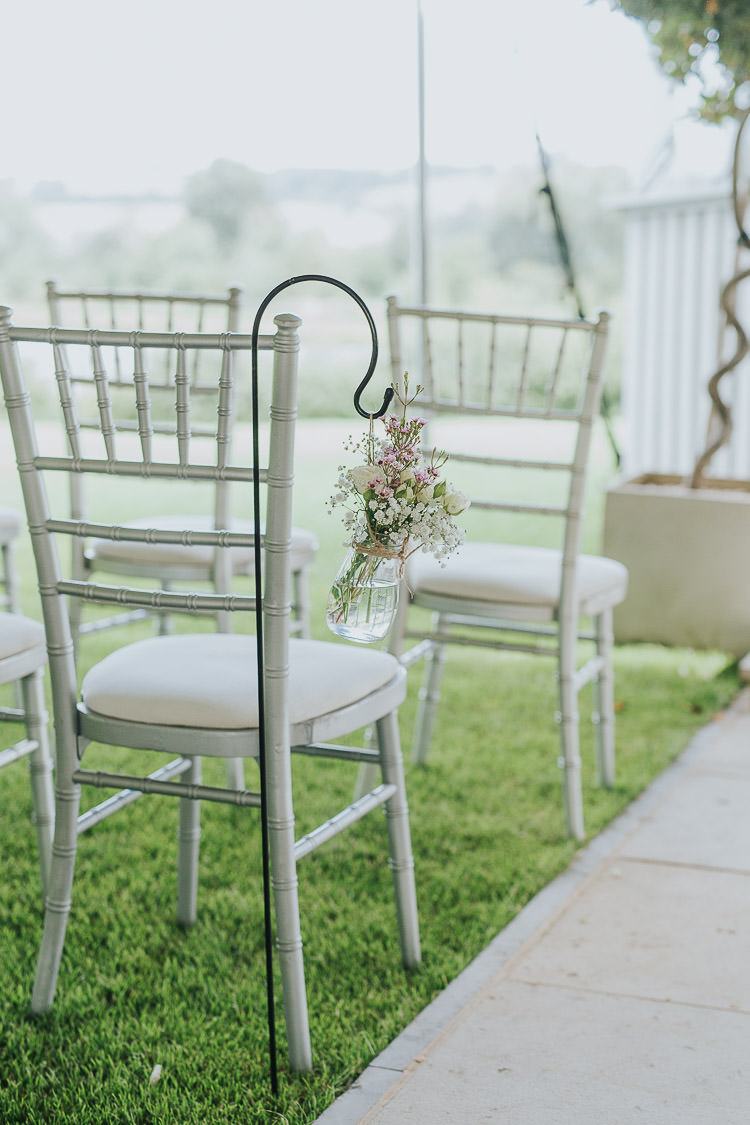 Chair Ceremony Aisle Flowers Shepherds Crook Jar Non-Traditional Country Party Barn Wedding Yorkshire http://www.lauracalderwood.co.uk/