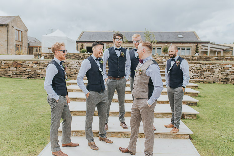 Groom Groomsmen Best Man Waist Coat Bow Tie Chinos Tweed Non-Traditional Country Party Barn Wedding Yorkshire http://www.lauracalderwood.co.uk/