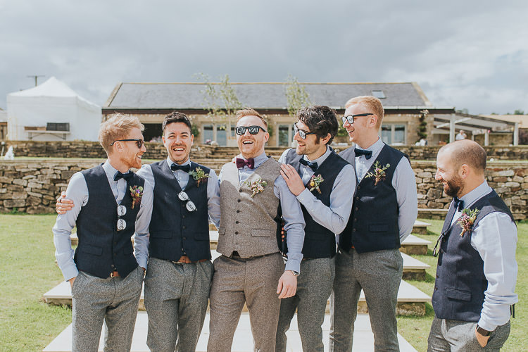 Groom Groomsmen Best Man Waist Coat Bow Tie Chinos Tweed Non-Traditional Country Party Barn Wedding Yorkshire http://www.lauracalderwood.co.uk/