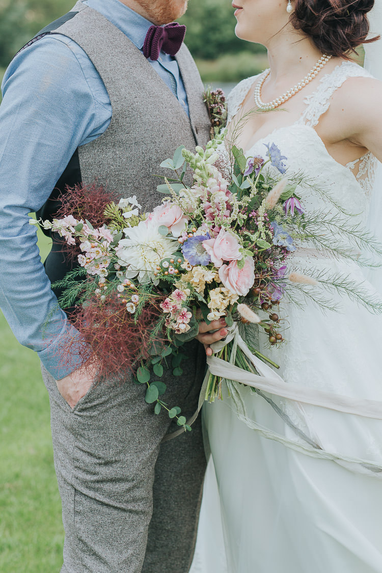 Bouquet Bride Bridal Pink Rose Nigella Stocks Flowers Pastel Ribbon Silk Non-Traditional Country Party Barn Wedding Yorkshire http://www.lauracalderwood.co.uk/