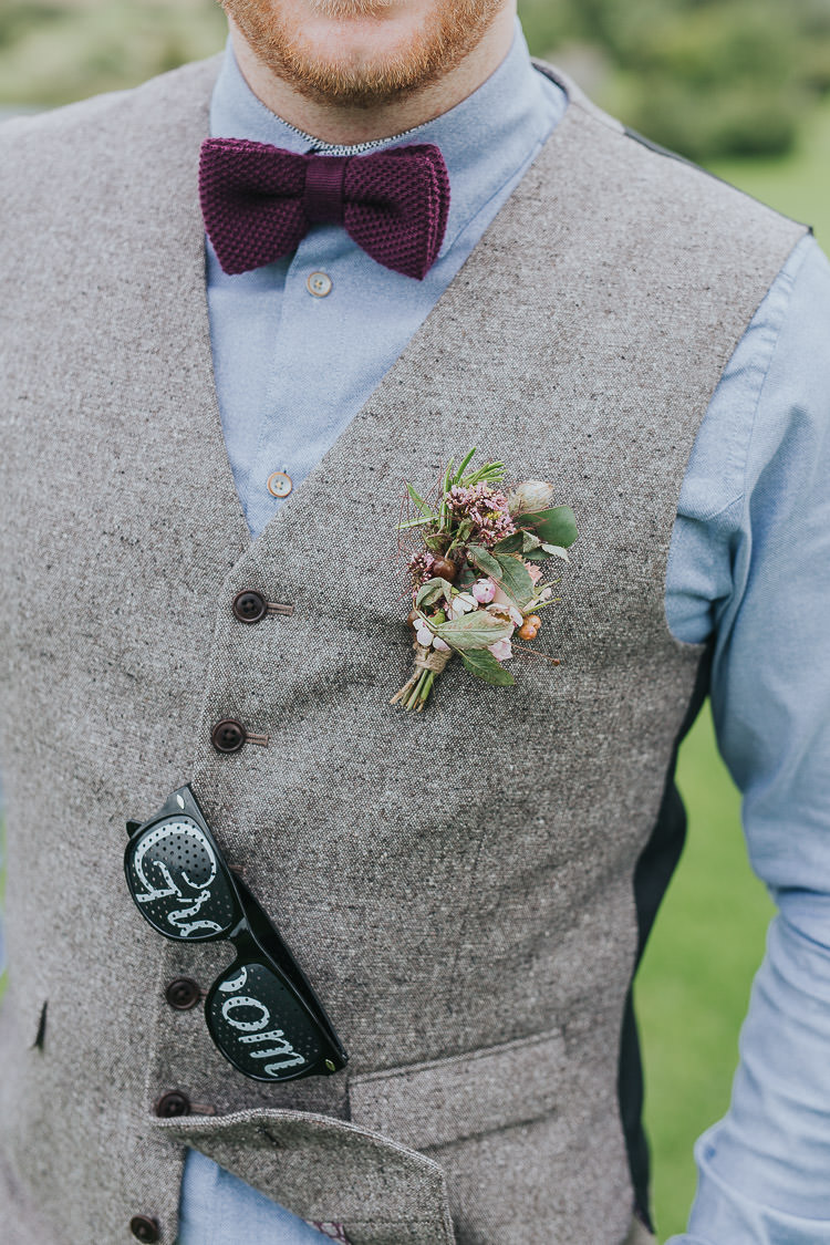Groom Groomsmen Best Man Waist Coat Bow Tie Chinos Tweed Non-Traditional Country Party Barn Wedding Yorkshire http://www.lauracalderwood.co.uk/
