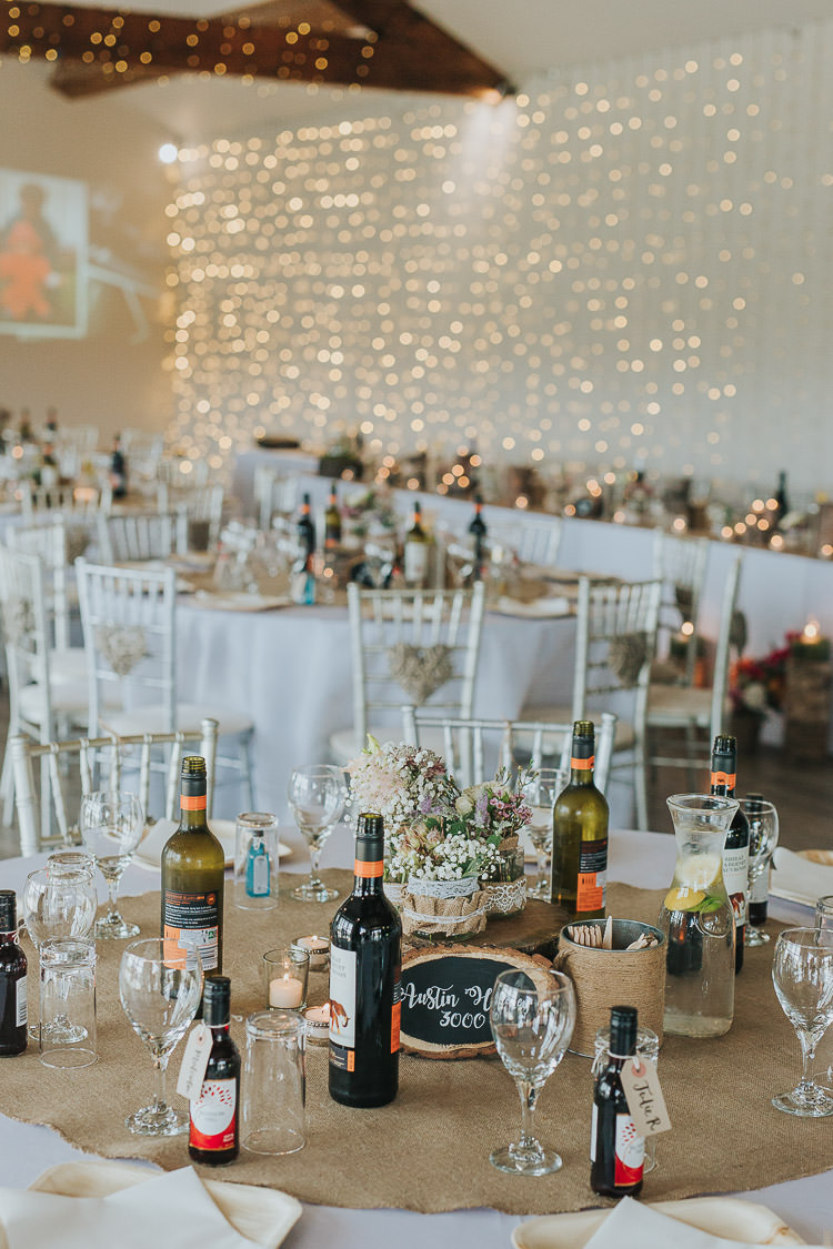 Fairy Lights Curtain Decor Hessian Tables Non-Traditional Country Party Barn Wedding Yorkshire http://www.lauracalderwood.co.uk/