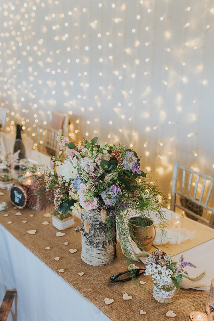 Fairy Lights Curtain Decor Hessian Tables Flowers Log Hearts Wooden Non-Traditional Country Party Barn Wedding Yorkshire http://www.lauracalderwood.co.uk/