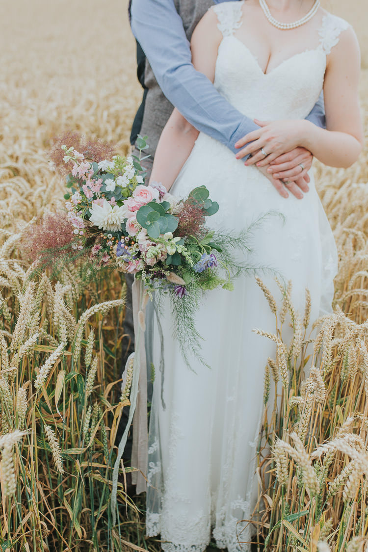 Bouquet Bride Bridal Pink Rose Nigella Stocks Flowers Pastel Ribbon Silk Non-Traditional Country Party Barn Wedding Yorkshire http://www.lauracalderwood.co.uk/