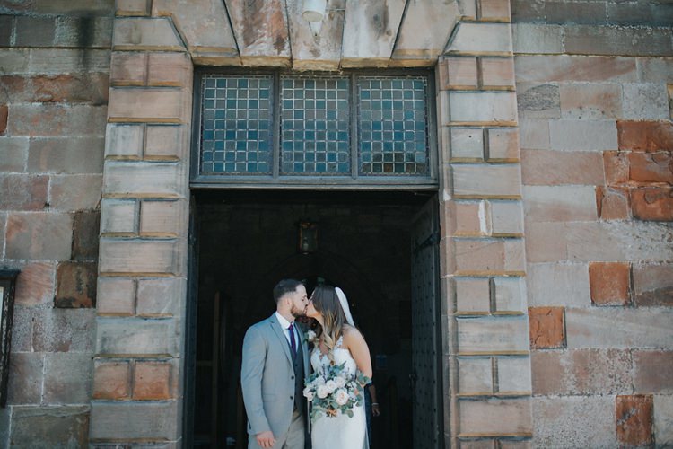 Bride Bridal Pronovias Sleeveless Dress Gown Veil Bouquet Eucalyptus Pink Rose Groom Grey Three Piece Suit Waistcoat Burgundy Tie Stylish Homemade Country Summer Marquee Wedding Millers of Netley Shropshire http://www.joboultonphotography.com/