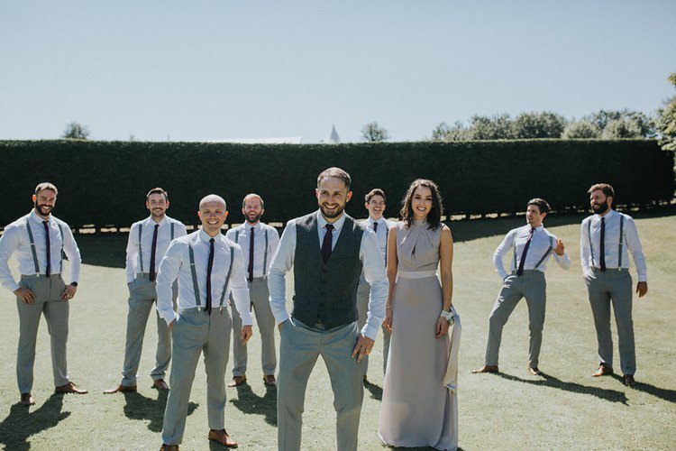Groom Groomsmen Style Braces Grey Waistcoat Three Piece Groomsmaid Stylish Homemade Country Summer Marquee Wedding Millers of Netley Shropshire http://www.joboultonphotography.com/