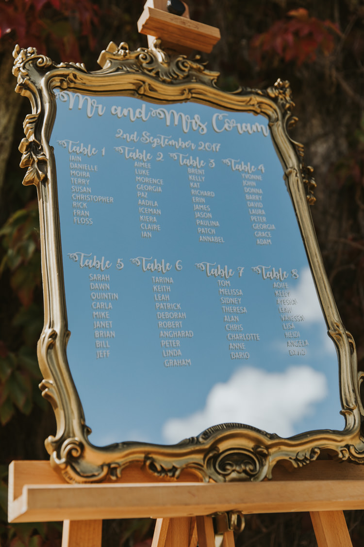 Frame Mirror Calligraphy Lettering Seating Plan Table Chart Alternative Vintage 1950s Knighton House Wedding Dorset http://www.paulunderhill.com/