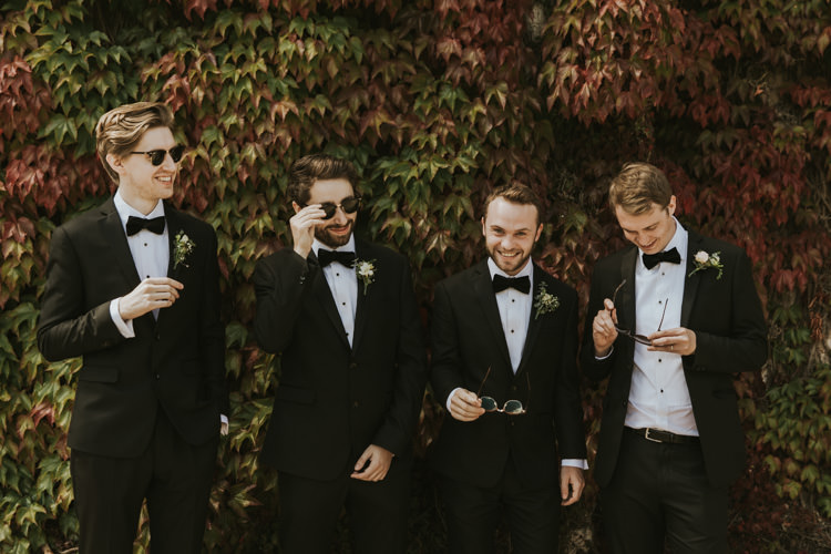 Black Suits Bow Ties Velvet Tuxedos Groom Groomsmen Alternative Vintage 1950s Knighton House Wedding Dorset http://www.paulunderhill.com/