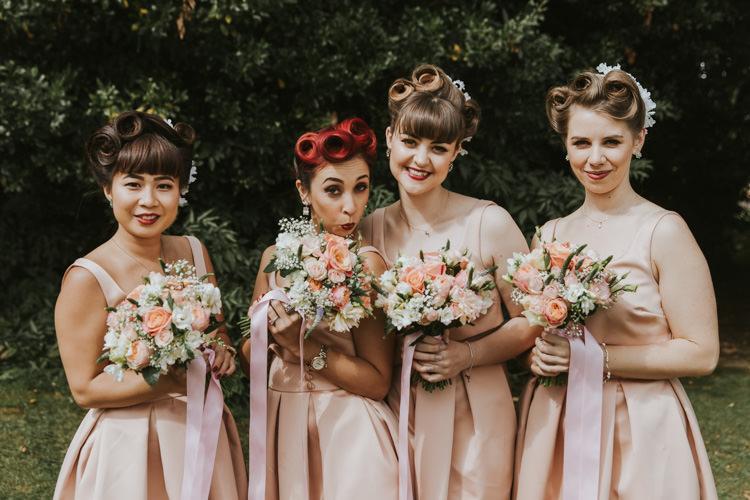 Bridesmaids Dresses Prom Hair Style Bouquets Ribbons Pink Alternative Vintage 1950s Knighton House Wedding Dorset http://www.paulunderhill.com/