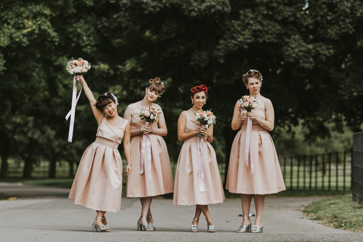 Bridesmaids Dresses Prom Hair Style Bouquets Ribbons Pink Alternative Vintage 1950s Knighton House Wedding Dorset http://www.paulunderhill.com/