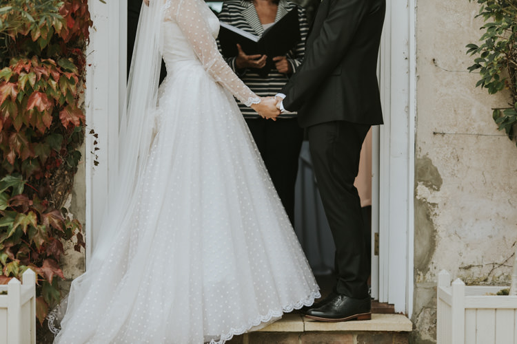 Bride Bridal Dress Gown Polka Dot Tulle Veil Sleeves Alternative Vintage 1950s Knighton House Wedding Dorset http://www.paulunderhill.com/