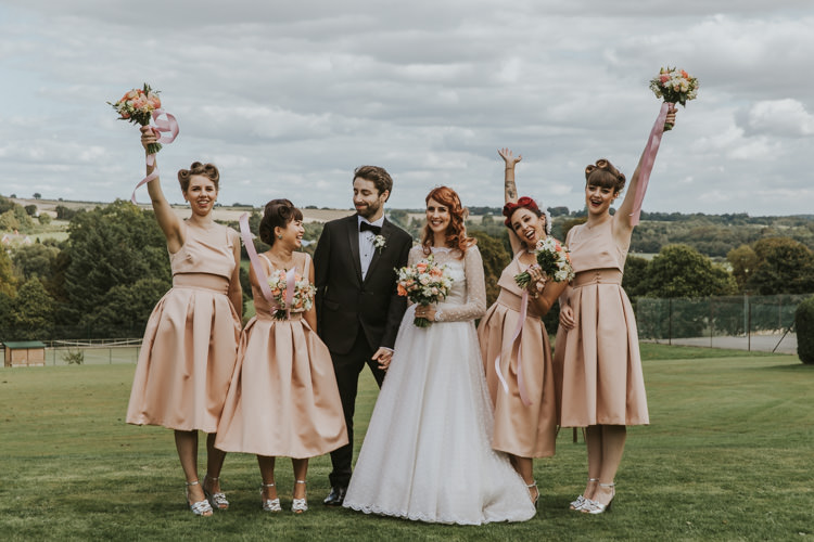 Bridesmaids Dresses Prom Hair Style Bouquets Ribbons Pink Alternative Vintage 1950s Knighton House Wedding Dorset http://www.paulunderhill.com/