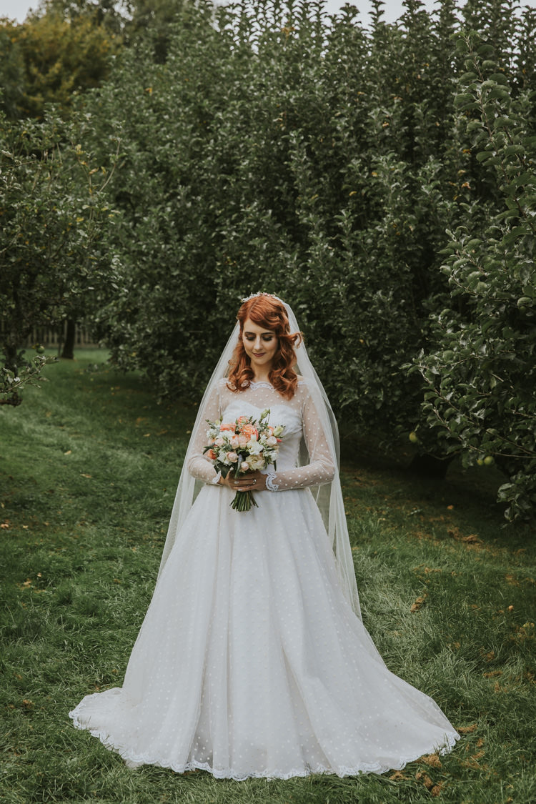 Bride Bridal Dress Gown Polka Dot Tulle Veil Sleeves Alternative Vintage 1950s Knighton House Wedding Dorset http://www.paulunderhill.com/