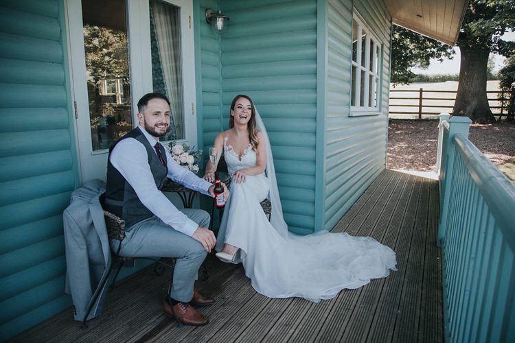Bride Bridal Pronovias Sleeveless Dress Gown Veil Bouquet Eucalyptus Pink Rose Groom Grey Three Piece Suit Waistcoat Burgundy Tie Stylish Homemade Country Summer Marquee Wedding Millers of Netley Shropshire http://www.joboultonphotography.com/