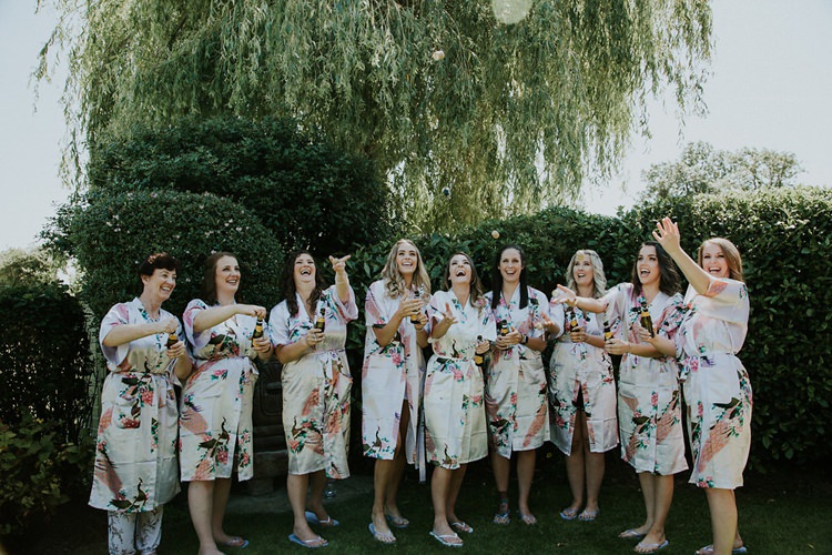 Bridesmaids Bride Matching Floral Dressing Gown Robes Stylish Homemade Country Summer Marquee Wedding Millers of Netley Shropshire http://www.joboultonphotography.com/