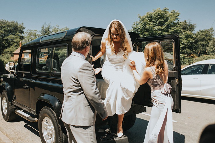 Bride Bridal Pronovias Sleeveless Dress Gown Veil Transport Land Rover Stylish Homemade Country Summer Marquee Wedding Millers of Netley Shropshire http://www.joboultonphotography.com/