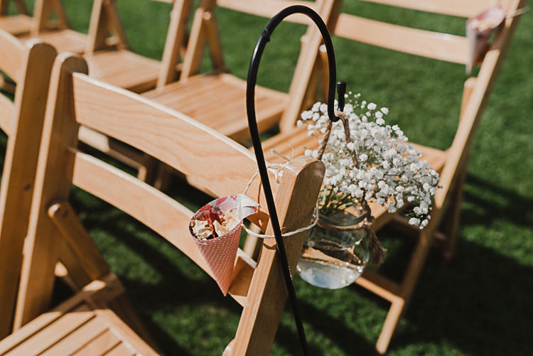Shepherds Crook Jar Gypsophila Confetti Cone Outdoor Ceremony Magical Marquee Summer Alveston Pastures Farm Wedding https://willpatrickweddings.com/