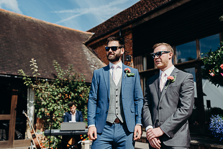 Groom Style Blue Suit Grey Waistcoat Three Piece Sunglasses Groomsman Magical Marquee Summer Alveston Pastures Farm Wedding https://willpatrickweddings.com/