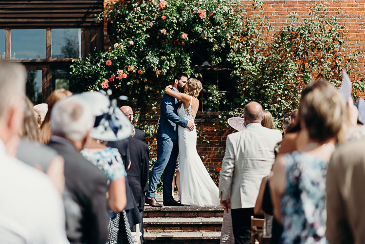 Bride Bridal Sleeveless Backless Dress V Neck Blue Suit Groom Pink Tie Magical Marquee Summer Alveston Pastures Farm Wedding https://willpatrickweddings.com/