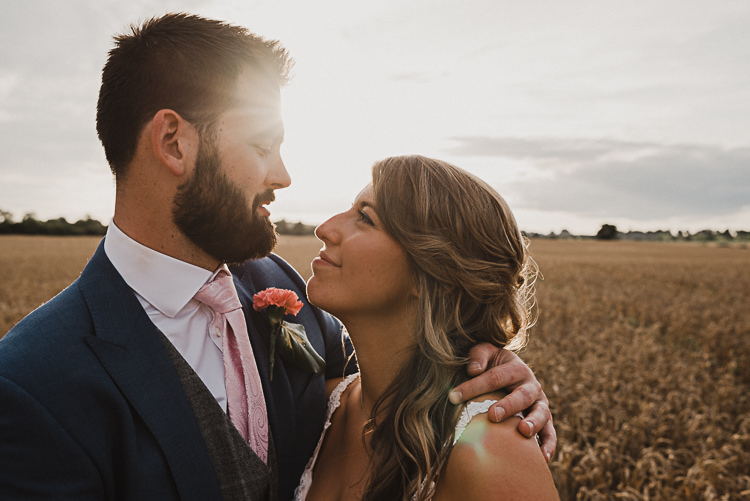 Bride Bridal Sleeveless Backless Dress V Neck Blue Suit Groom Pink Tie Grey Waistcoat Three Piece Magical Marquee Summer Alveston Pastures Farm Wedding https://willpatrickweddings.com/