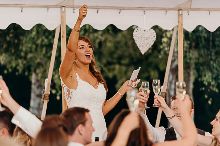 Bride Bridal Sleeveless Backless Dress V Neck Speech Magical Marquee Summer Alveston Pastures Farm Wedding https://willpatrickweddings.com/