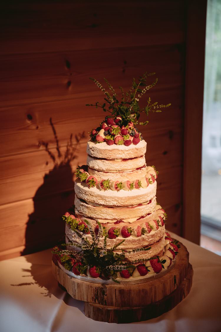 Naked Cake Sponge Layer Fruit Flowers Log Greenery White Contemporary Wedding Styal Lodge Cheshire http://hayleybaxterphotography.com/
