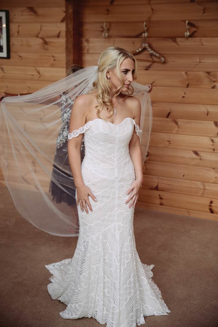 Watters Off Shoulder Bardot Dress Lace Train Fishtail Gown Bride Bridal Greenery White Contemporary Wedding Styal Lodge Cheshire http://hayleybaxterphotography.com/
