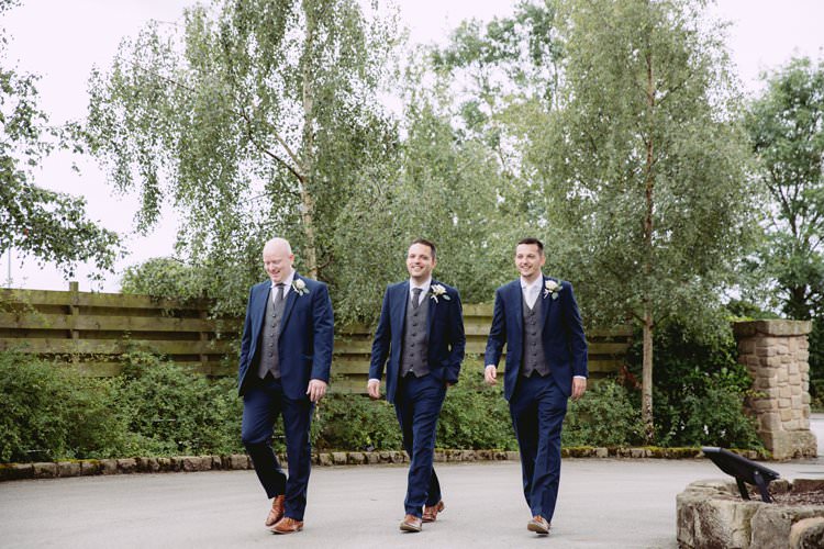 Groom Groomsmen Suits Navy Waistcoat Grey Tan Shoes Greenery White Contemporary Wedding Styal Lodge Cheshire http://hayleybaxterphotography.com/