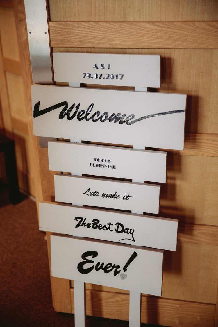 Welcome Sign Painted Greenery White Contemporary Wedding Styal Lodge Cheshire http://hayleybaxterphotography.com/