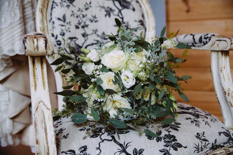 Bouquet Bride Bridal Foliage Ribbon Rose Fresia Gypsophila Greenery White Contemporary Wedding Styal Lodge Cheshire http://hayleybaxterphotography.com/