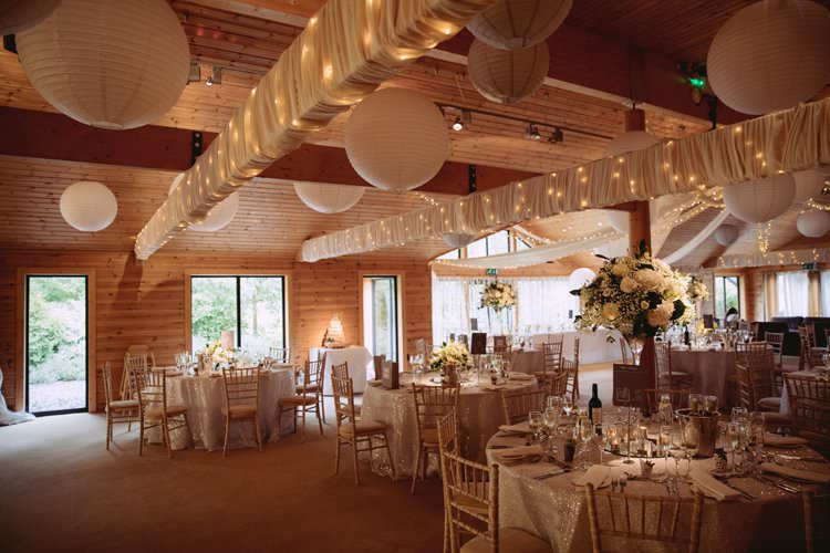 Fairy Lights Lanterns Reception Venue Sequin Tables Greenery White Contemporary Wedding Styal Lodge Cheshire http://hayleybaxterphotography.com/