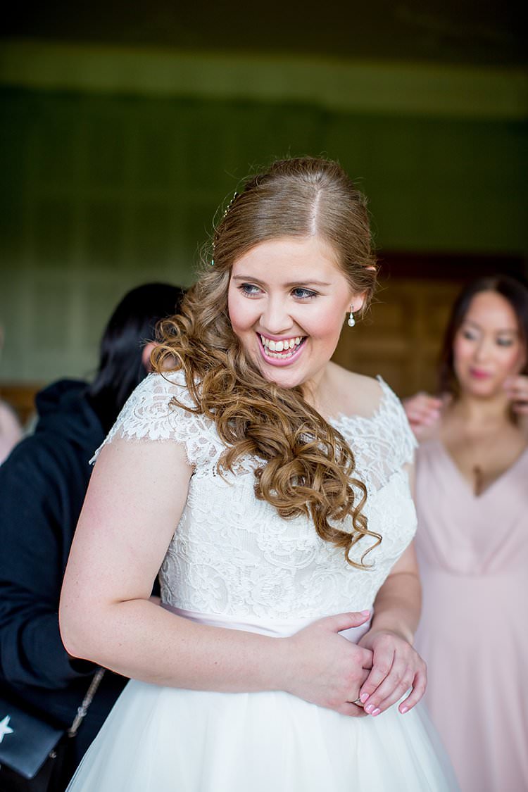 Long Hair Bride Bridal Curls Waves One Side Rustic Autumn Blush Pink Gold Wedding Narborough Hall Gardens Norfolk http://katherineashdown.co.uk/