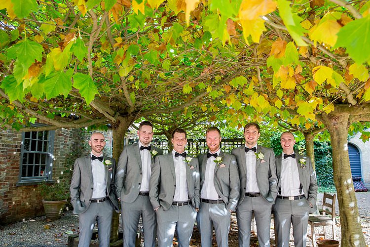 Groom Groomsmen Groomsman Suits Bow Tie Braces Grey Rustic Autumn Blush Pink Gold Wedding Narborough Hall Gardens Norfolk http://katherineashdown.co.uk/
