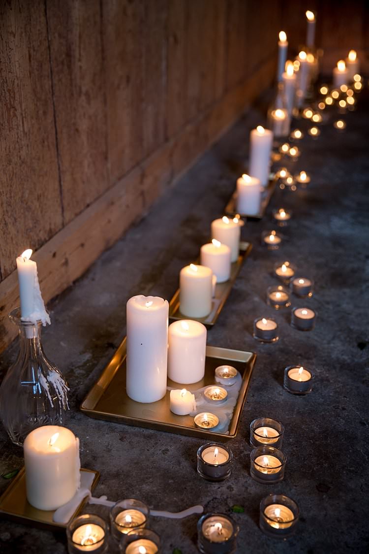 Candles Tea Lights Ceremony Decor Rustic Autumn Blush Pink Gold Wedding Narborough Hall Gardens Norfolk http://katherineashdown.co.uk/