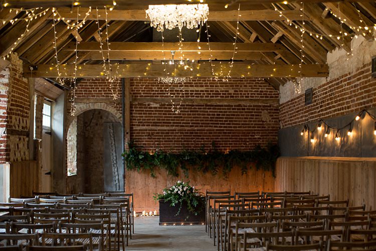 Ceremony Barn Lighting Rustic Autumn Blush Pink Gold Wedding Narborough Hall Gardens Norfolk http://katherineashdown.co.uk/