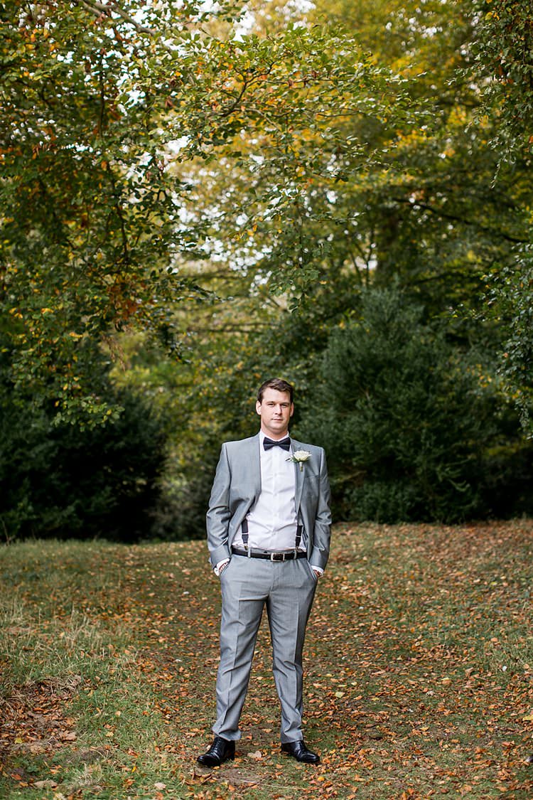 Groom Groomsmen Groomsman Suits Bow Tie Braces Grey Rustic Autumn Blush Pink Gold Wedding Narborough Hall Gardens Norfolk http://katherineashdown.co.uk/