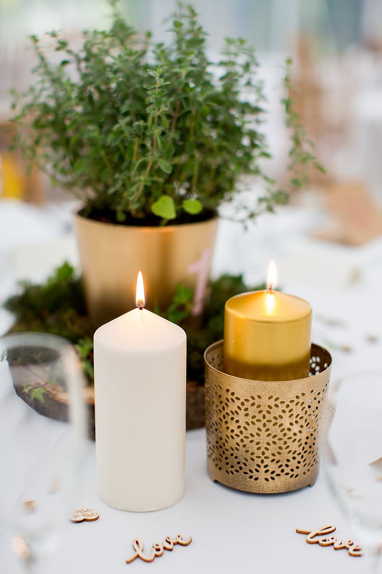 Candles Table Wooden Confetti Rustic Autumn Blush Pink Gold Wedding Narborough Hall Gardens Norfolk http://katherineashdown.co.uk/