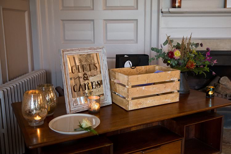 Card Gift Wooden Box Crate Rustic Autumn Blush Pink Gold Wedding Narborough Hall Gardens Norfolk http://katherineashdown.co.uk/