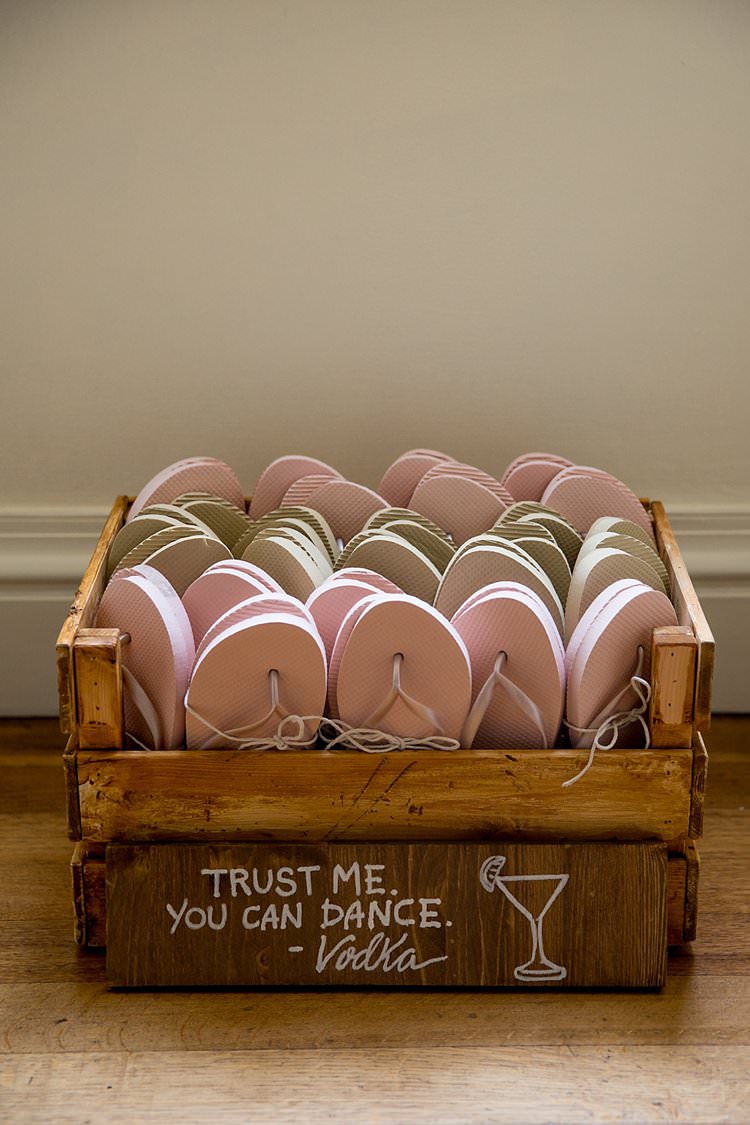 Flip Flops Crate Box Rustic Autumn Blush Pink Gold Wedding Narborough Hall Gardens Norfolk http://katherineashdown.co.uk/