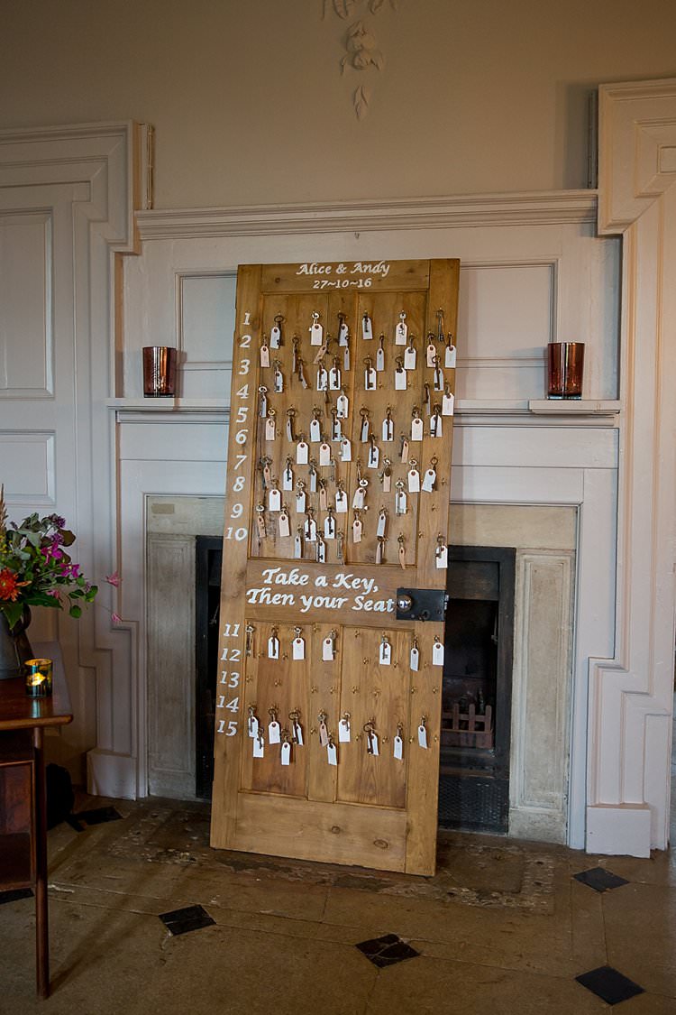 Seating Plan Table Chart Door Keys Vintage Rustic Autumn Blush Pink Gold Wedding Narborough Hall Gardens Norfolk http://katherineashdown.co.uk/