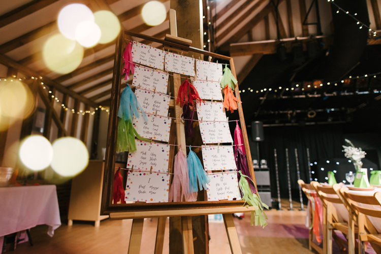 Tassels Seating Plan Table Chart Alternative Rainbow Fun Loving Budget Wedding Hanger Farm Arts Centre Southampton https://www.nicolastreaderphotography.co.uk/