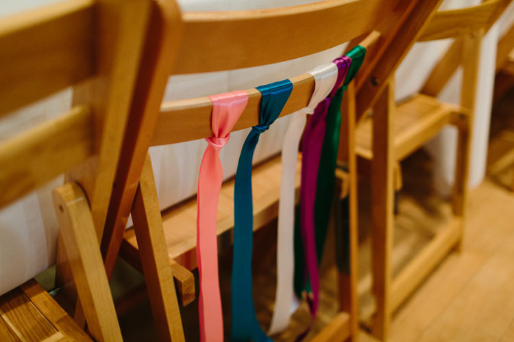Ribbon Chair Decor Alternative Rainbow Fun Loving Budget Wedding Hanger Farm Arts Centre Southampton https://www.nicolastreaderphotography.co.uk/