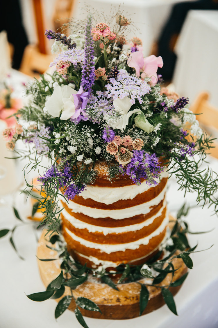 Naked Cake Wild Flowers Topper Wood Slice Base Relaxed Natural Local Country Marquee Wedding http://francescahillphotography.com/
