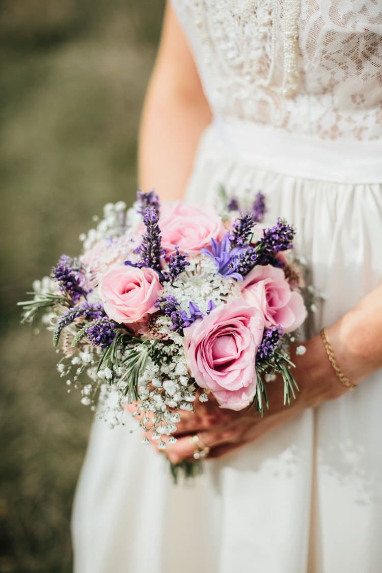 Bride Bridal Small Posy Bouquet Pink Purple Rose Lavender Gypsophila Relaxed Natural Local Country Marquee Wedding http://francescahillphotography.com/