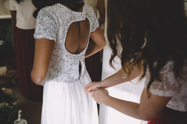 Dress Gown Bride Bridal Open Back Autumn Woodland Wedding Woodlands Lodge New Forest http://carrielaversphotography.co.uk/