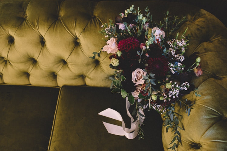 Bouquet Flowers Bride Bridal Pink Red Greenery Daliah Autumn Woodland Wedding Woodlands Lodge New Forest http://carrielaversphotography.co.uk/