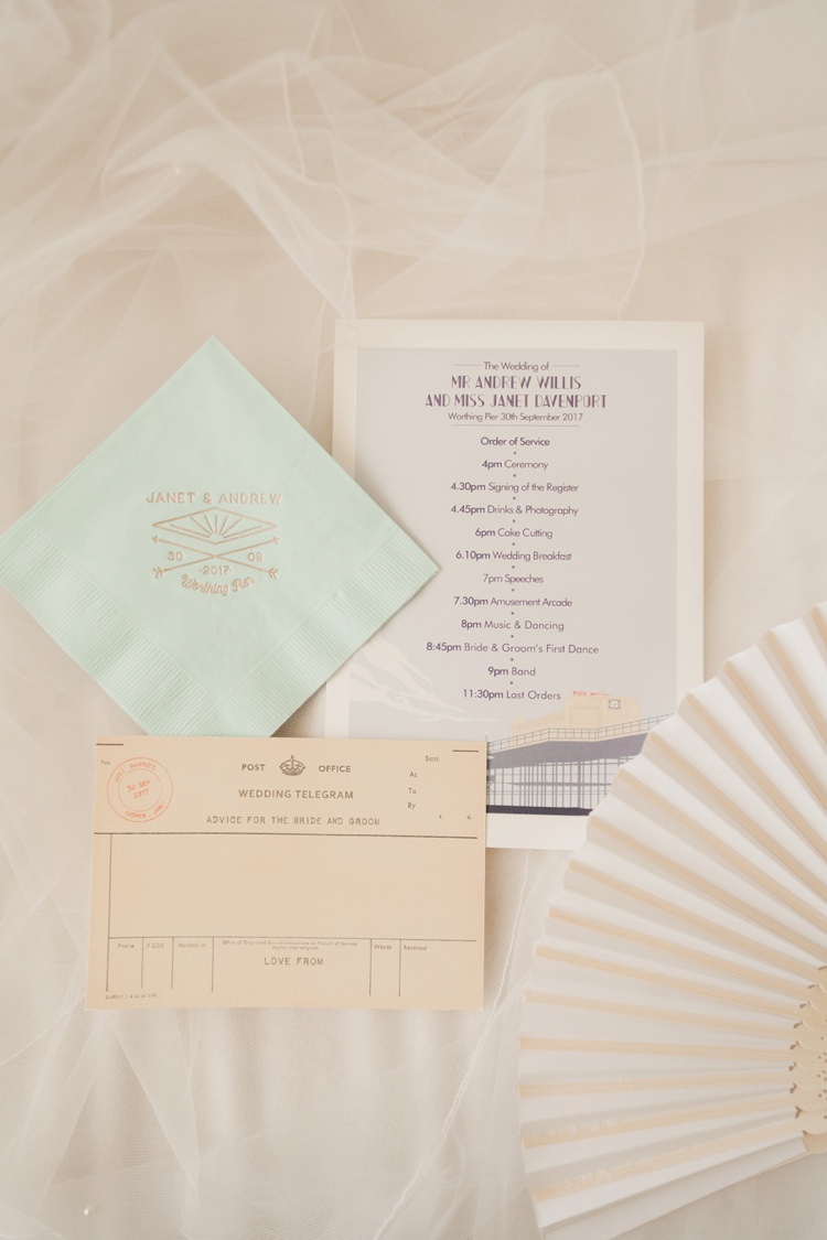 Stationery Invites Invitations Telegram Fan Vintage 1930s Wedding Worthing Pier West Sussex https://clairemacintyre.com/