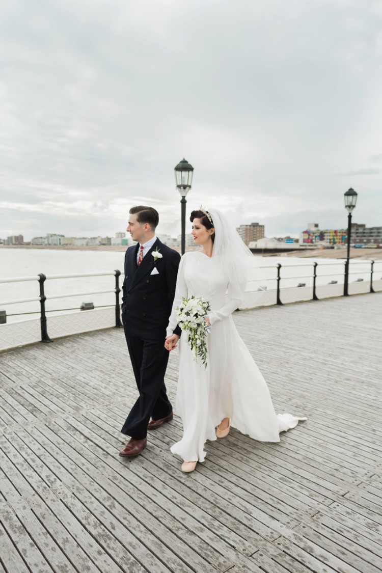 Dress Gown Bride Bridal Vintage 1930s Wedding Worthing Pier West Sussex https://clairemacintyre.com/
